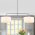 Modern Minimalist 2 Light Linear Island Chandelier Metal Pendant Light With White Drum Shades