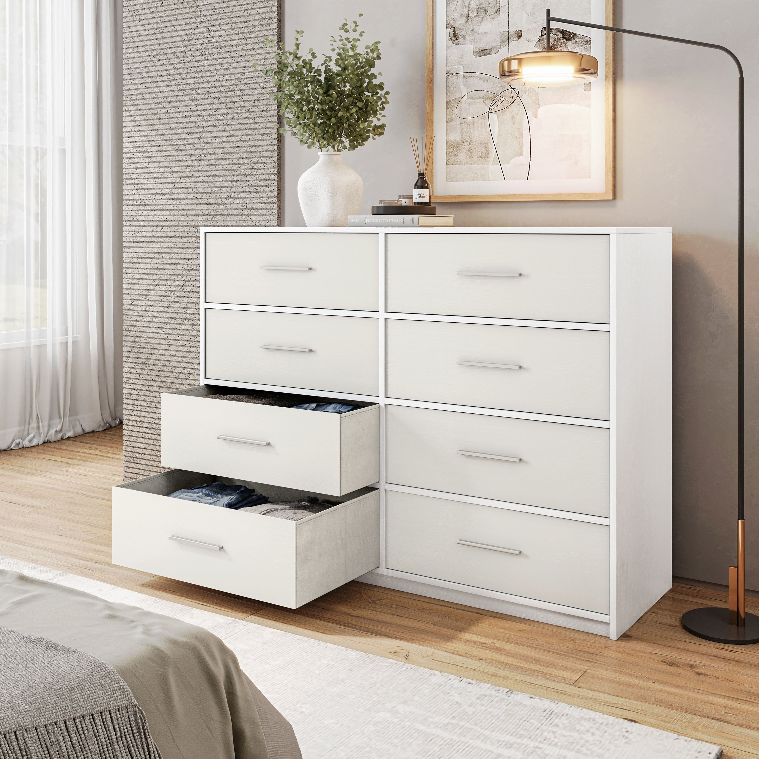 Modern Minimalist 8 Drawer Dresser With Large Fabric Drawers