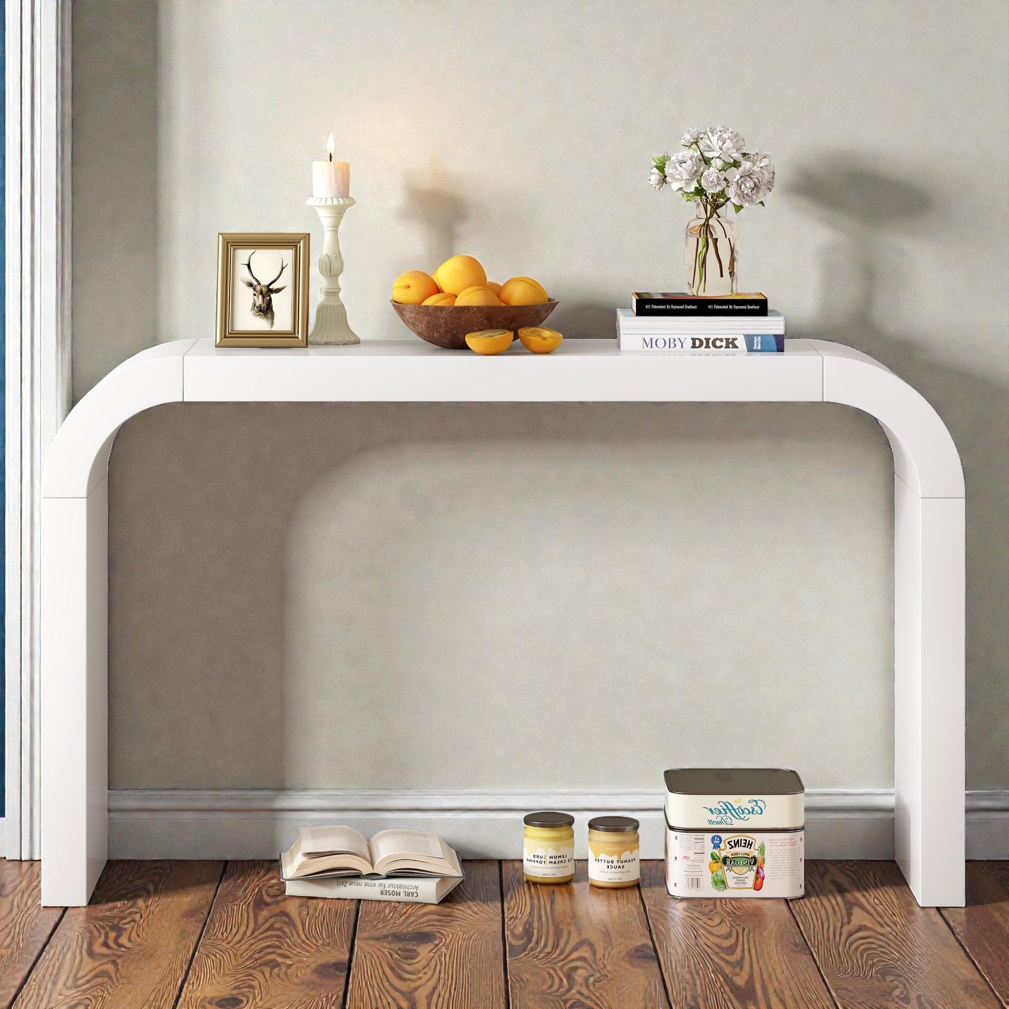 Modern Minimalist Console Table Rectangular Slim Entryway Table With Sled Base Lightweight Stable For Living Room Hallway