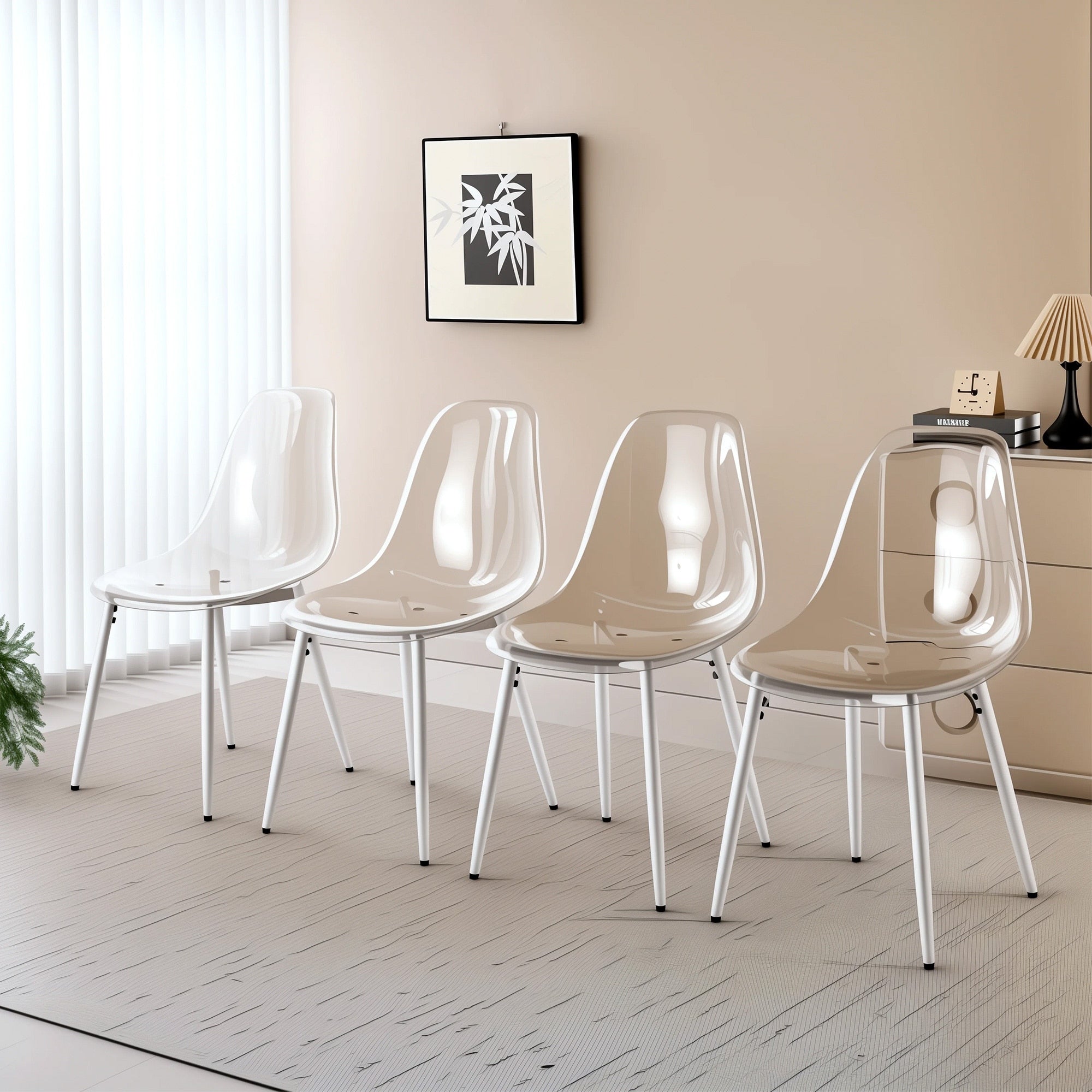 Modern Minimalist Dining Chairs Set Of 4 Durable Sturdy Metal Leg Plastic Seat