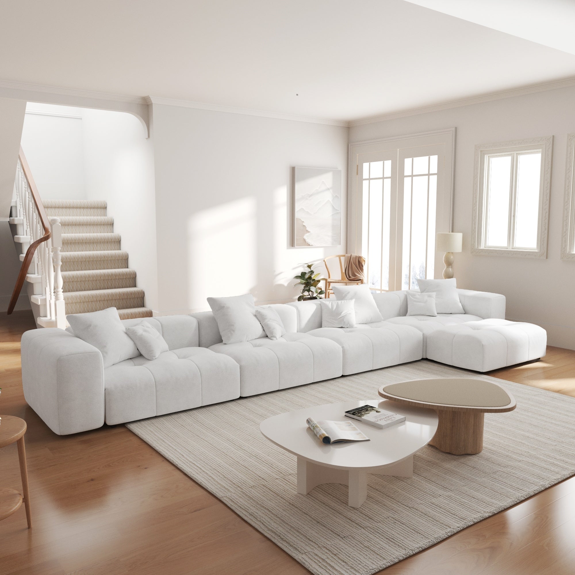 Modern Minimalist L Shaped Cloud Modular Sectional Sofa With Ottoman