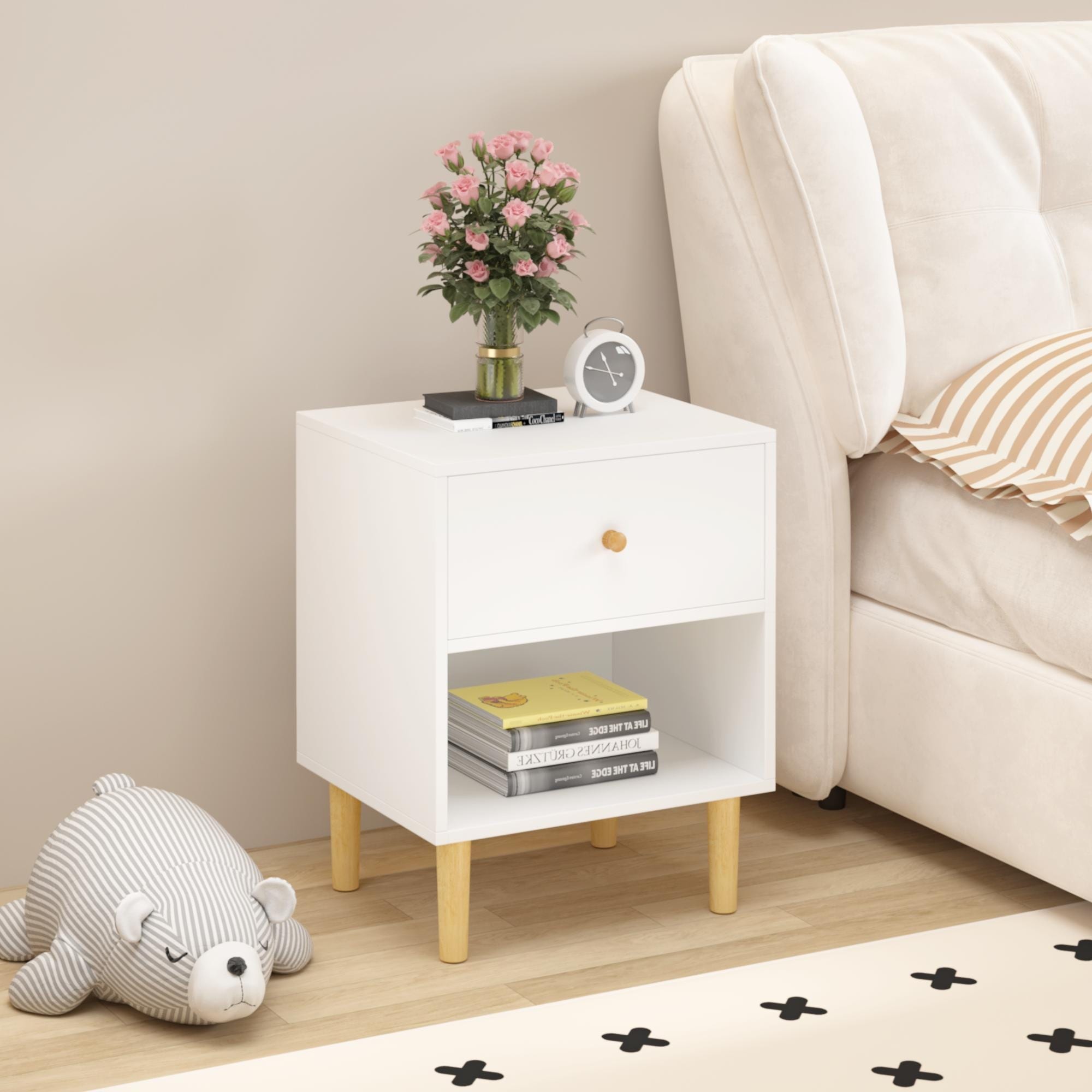 Modern Minimalist Nightstand With One Drawer One Shelf