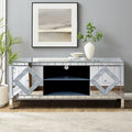 Modern Mirrored Tv Media Console With Diamond Glass Doors And Open Storage Silver By Gdfstudio