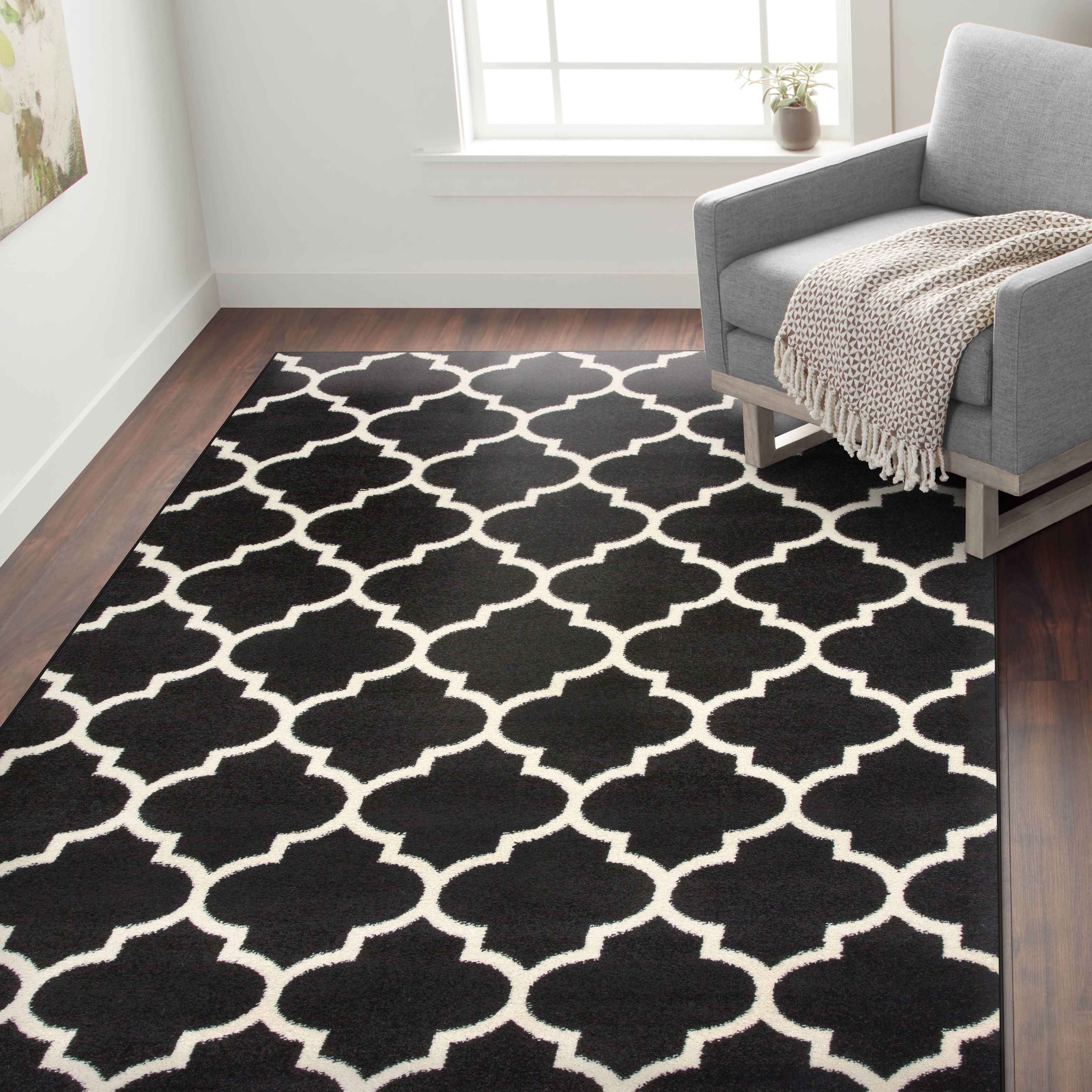 Osti Modern Moroccan Trellis Black Area Rug 710 X 10