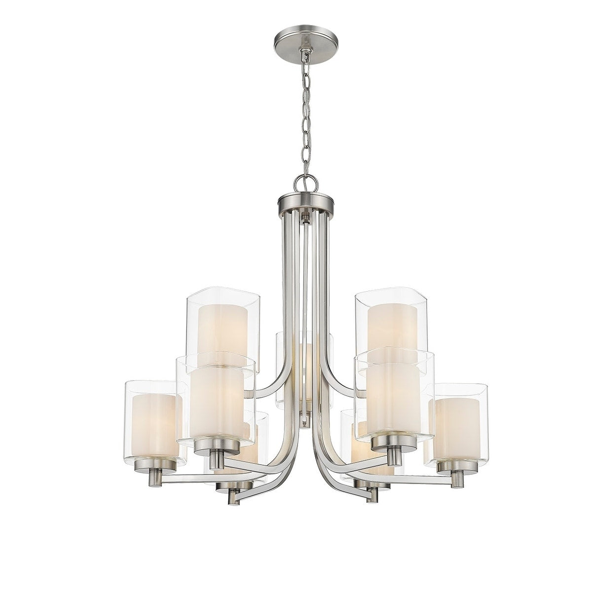Modern Nickel Chandelier Large Foyer Double Square Glass N A