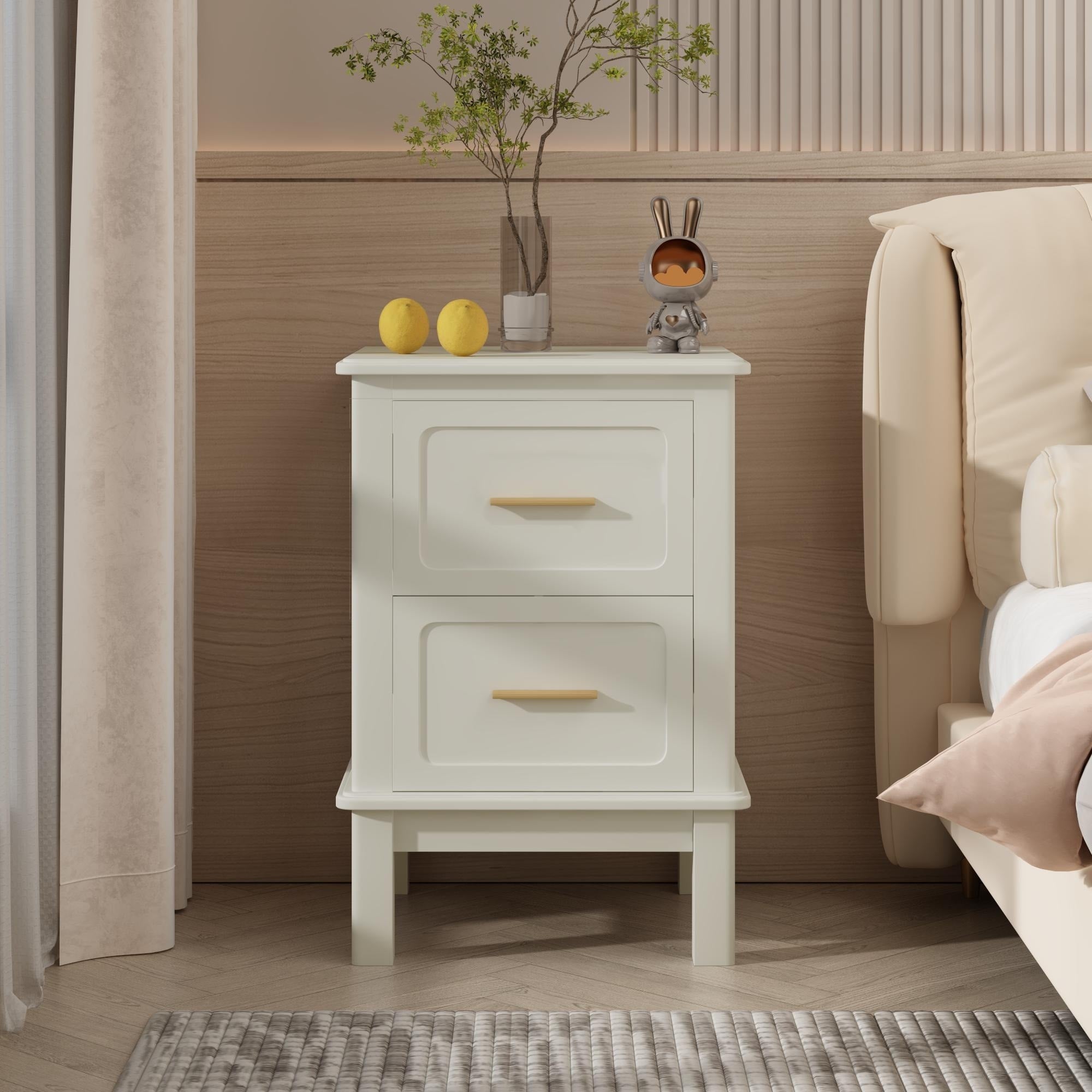 Modern Nightstand With 2 Drawers Bedroom Bedside Table