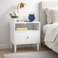 Modern Nightstand With Drawer And Open Shelf Bedside Table With Gold Knob Solid Wood Legs Small End Table For Bedroom