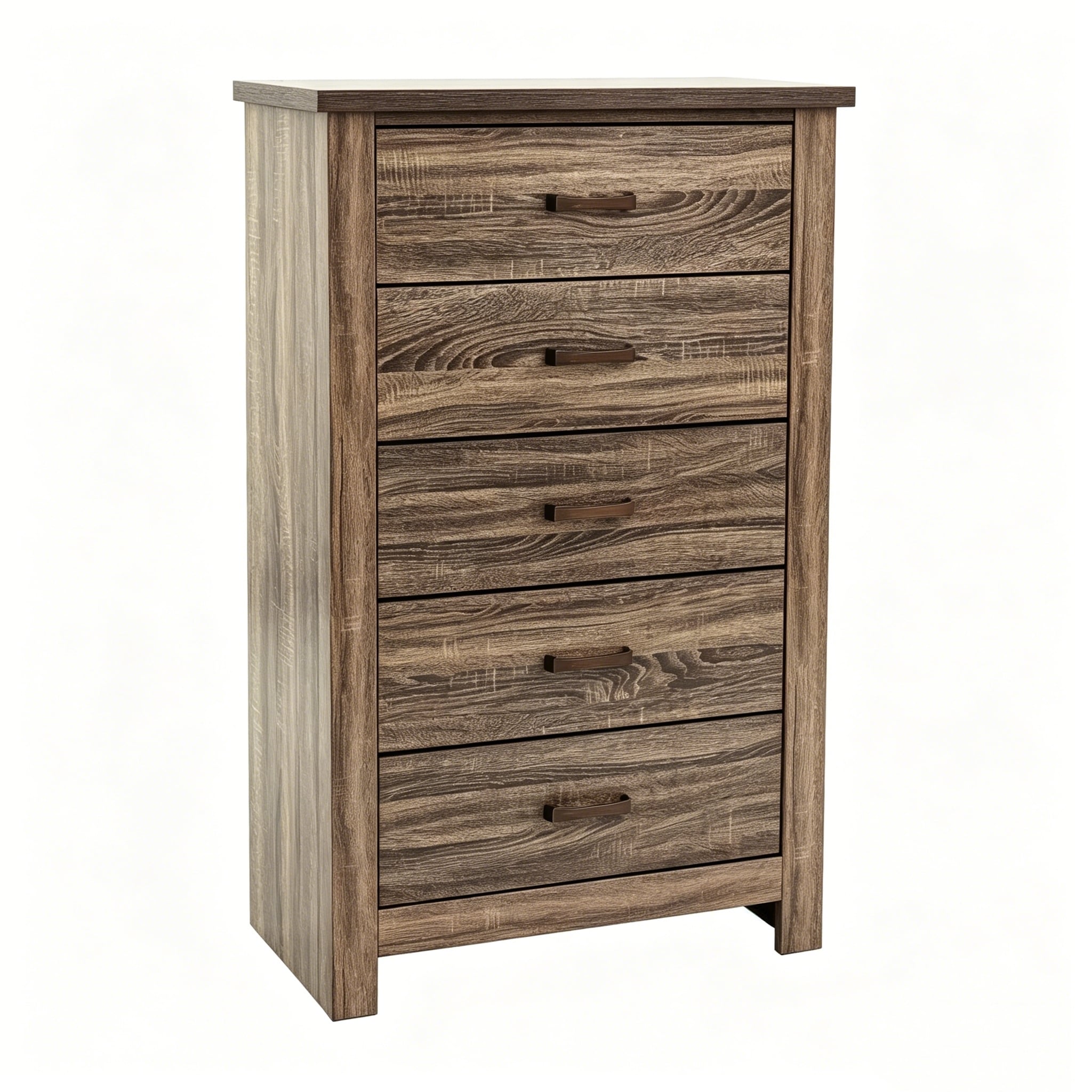 Modern Nordic Bedroom Storage Organizer Dark Brown Wood 5 Drawer Chest Space Saving 34X16X49 In