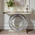 Modern O Shape Mirror Console Table With Crystal Base Glossy Mirrored Entry Hall Table For Living Room Bedroom