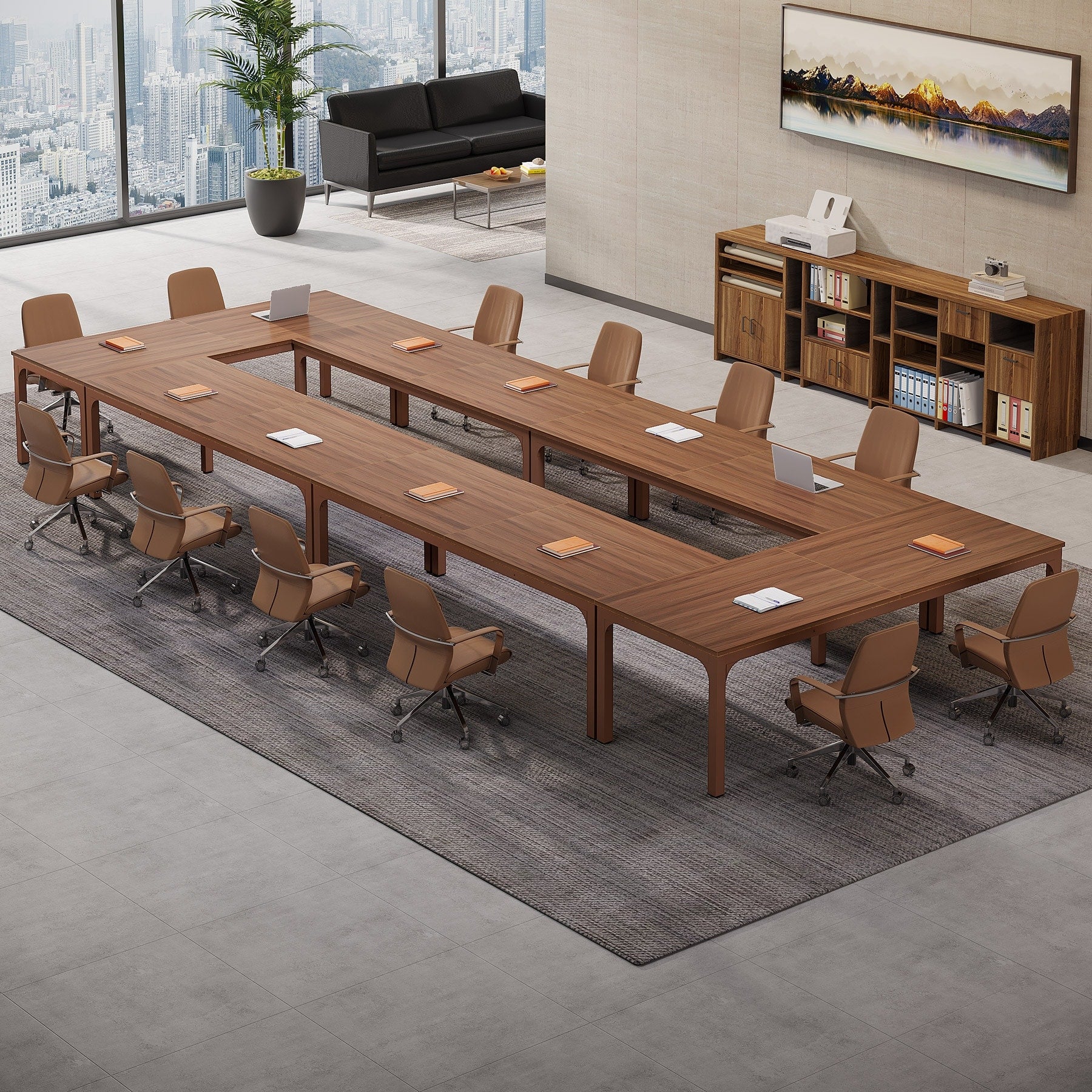 Modern Office 13Ft Conference Table Set Of 6 Large Rectangle Meeting Table 78.74 Inch Long Business Seminar Table
