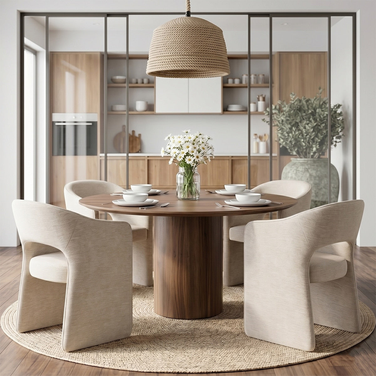 Modern Open Back Chenille Barrel Upholstered Dining Armchairs Set Of 4