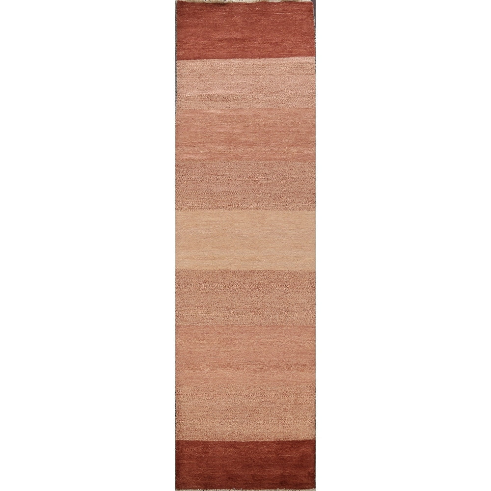 Modern Oriental Gabbeh Kashkoli Runner Rug Wool Hand Knotted Carpet 27 X 103