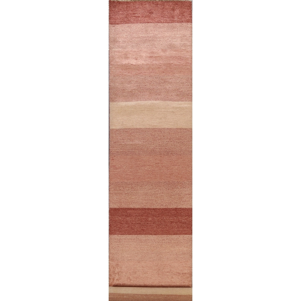 Modern Oriental Gabbeh Kashkoli Runner Rug Wool Hand Knotted 27 X 153