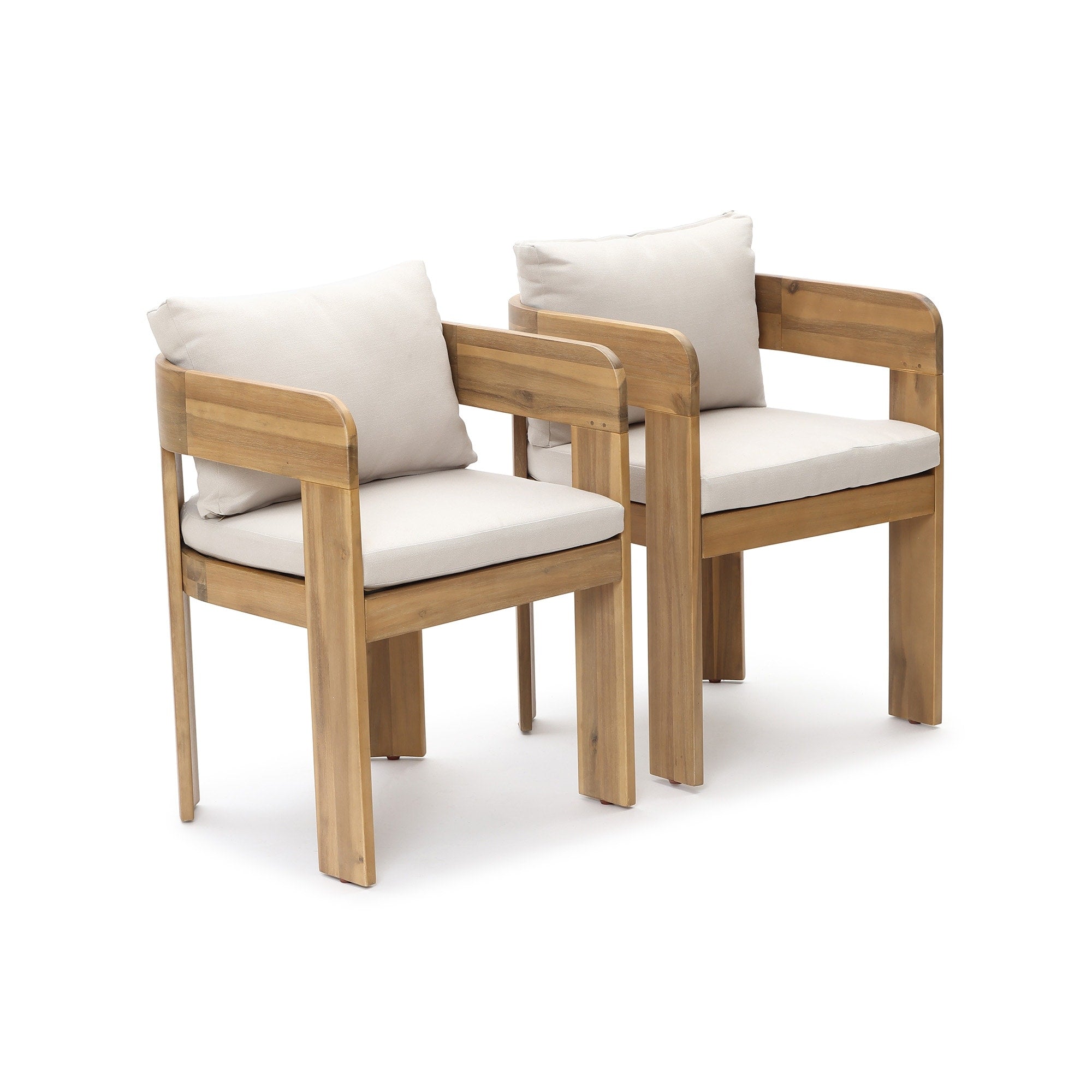 Modern Outdoor Acacia Wood Armchair With Cushions Set Of 2 26.37 H X 20.4 W X 20.4 D