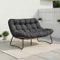 Modern Outdoor Papasan Loveseat With 5.5 Extra Thick Cushion 2 Person Patio Lounge Egg Chair For Balcony Garden