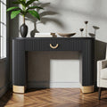 Modern Oval Console Table With Vertical Ribbed Design Drawer Storage Solid Base Entryway Table For Living Room
