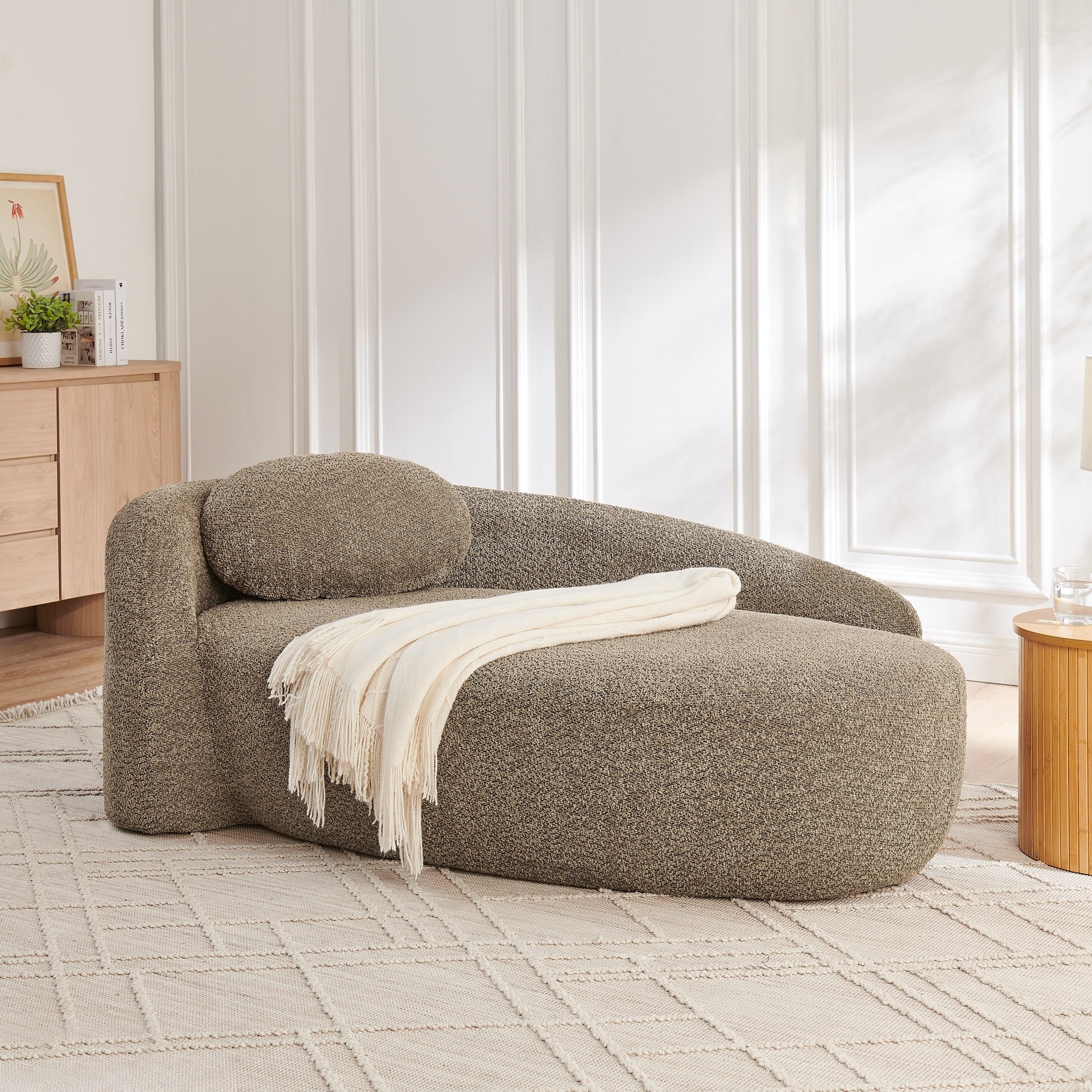 Modern Oval Single Lazy Sofa Chair With Integrated Backrest Side Armrest And Pillow Compact Space Saving Lounge Chair