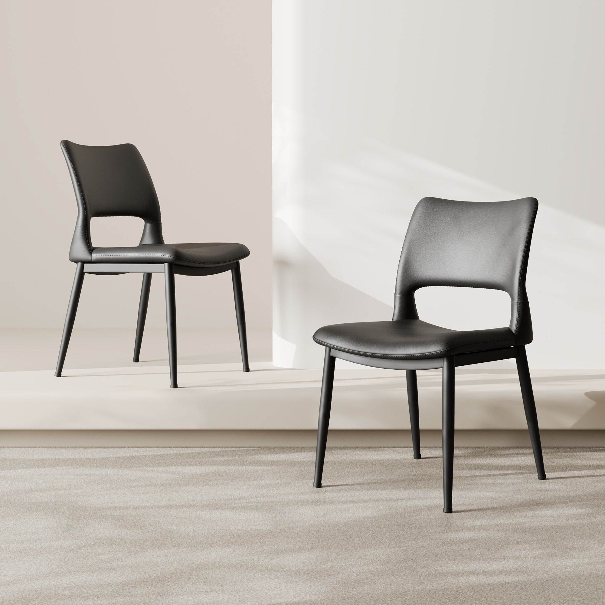 Modern Pu Leather Dining Chairs Set Of 2 Comfortable Backrest Design Metal Leg Support For Kitchens And Offices