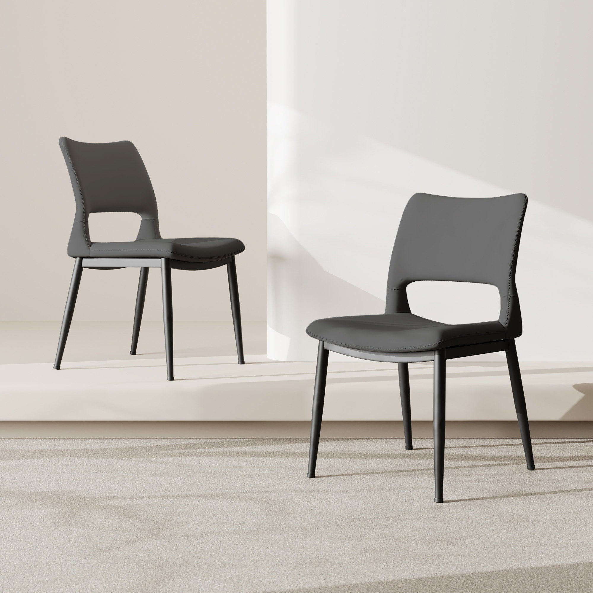 Modern Pu Leather Dining Chairs Set Of 2 Comfortable Backrest Design Metal Leg Support For Kitchens Offices