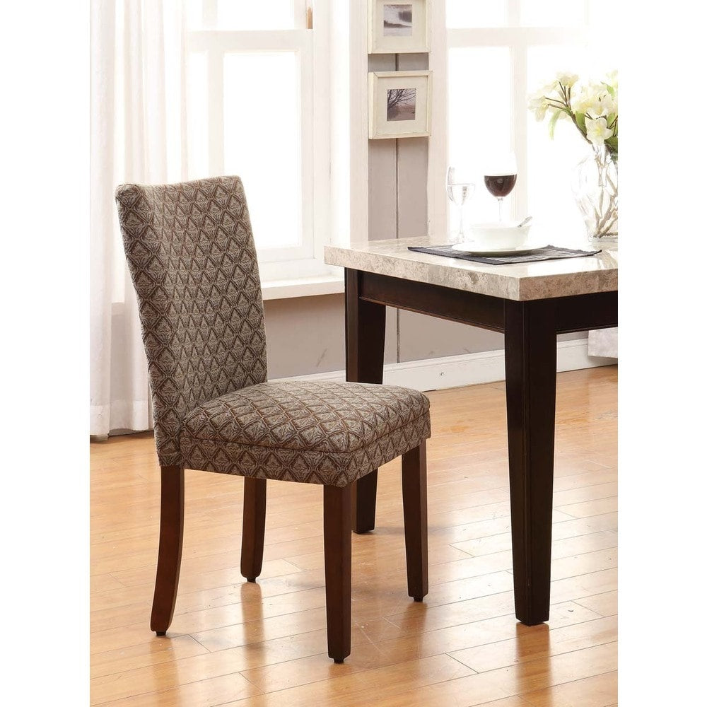 Copper Grove Quince Blue Chocolate Damask Diamond Fabric Dining Chair