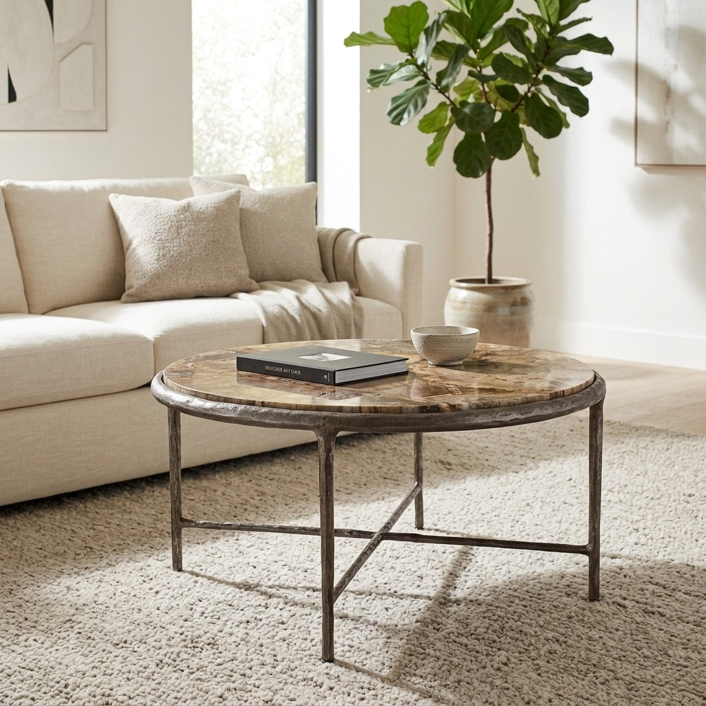 Modern Petrified Wood Coffee Table 32 Silver Brown 32.0