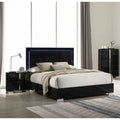 Modern Piano Black Finish Led Bedroom Set Crome Legs 3Pc Bedroom Set