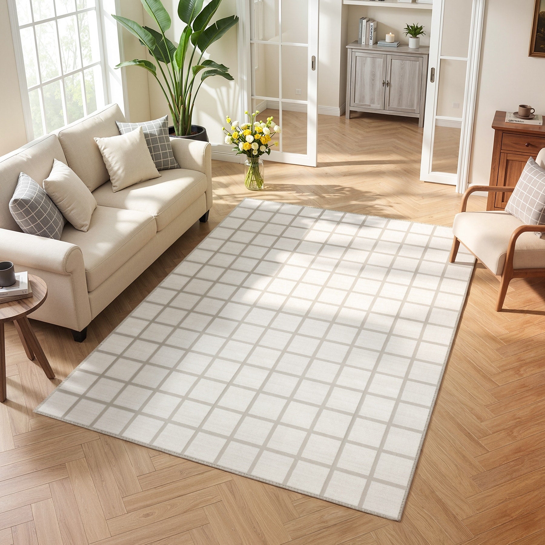 Modern Plaid Area Rugs Washable Living Room Rug Oeko Tex Certified