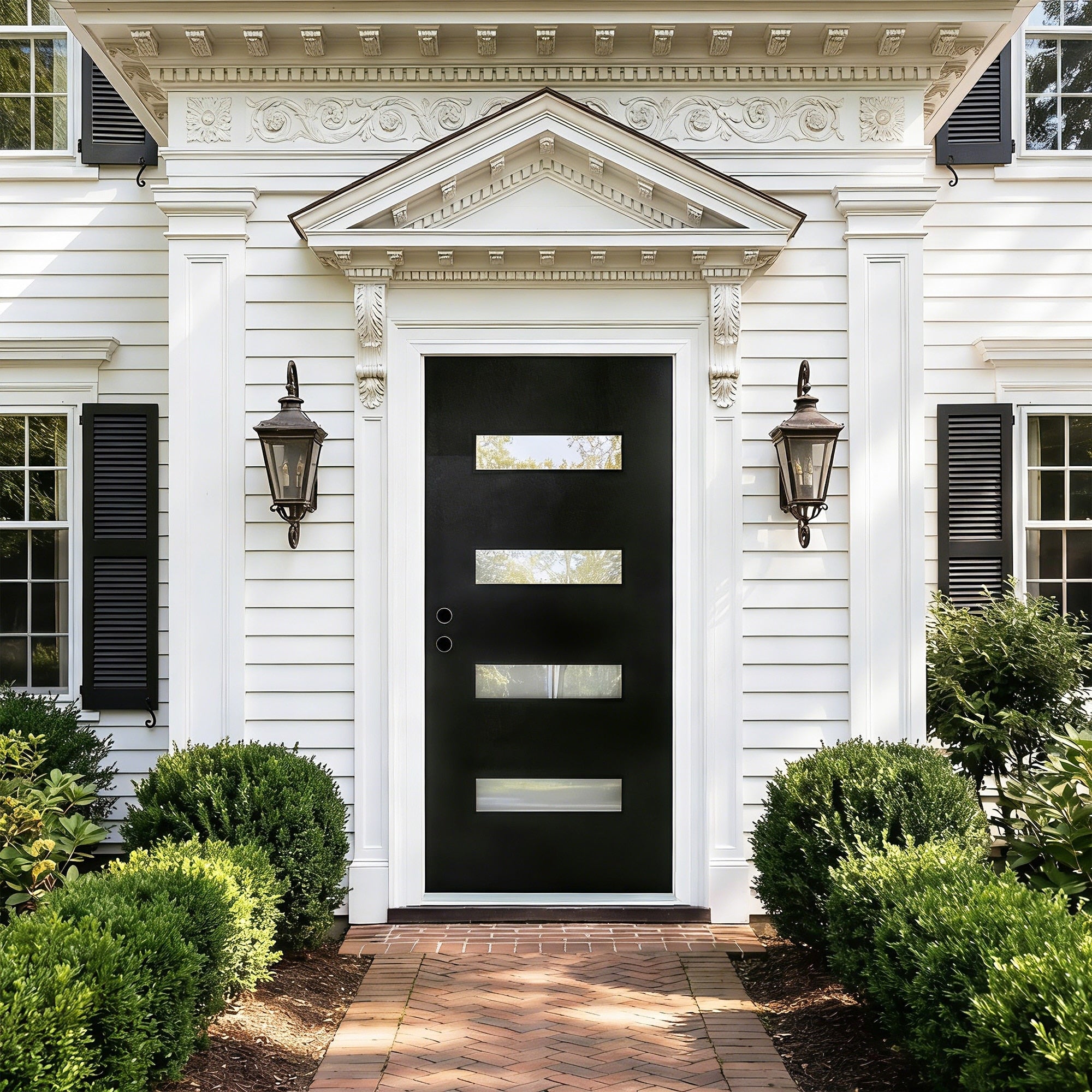 Modern Prehung Exterior Front Door Entry Door With 4 Frosted Tempered Glass Panels