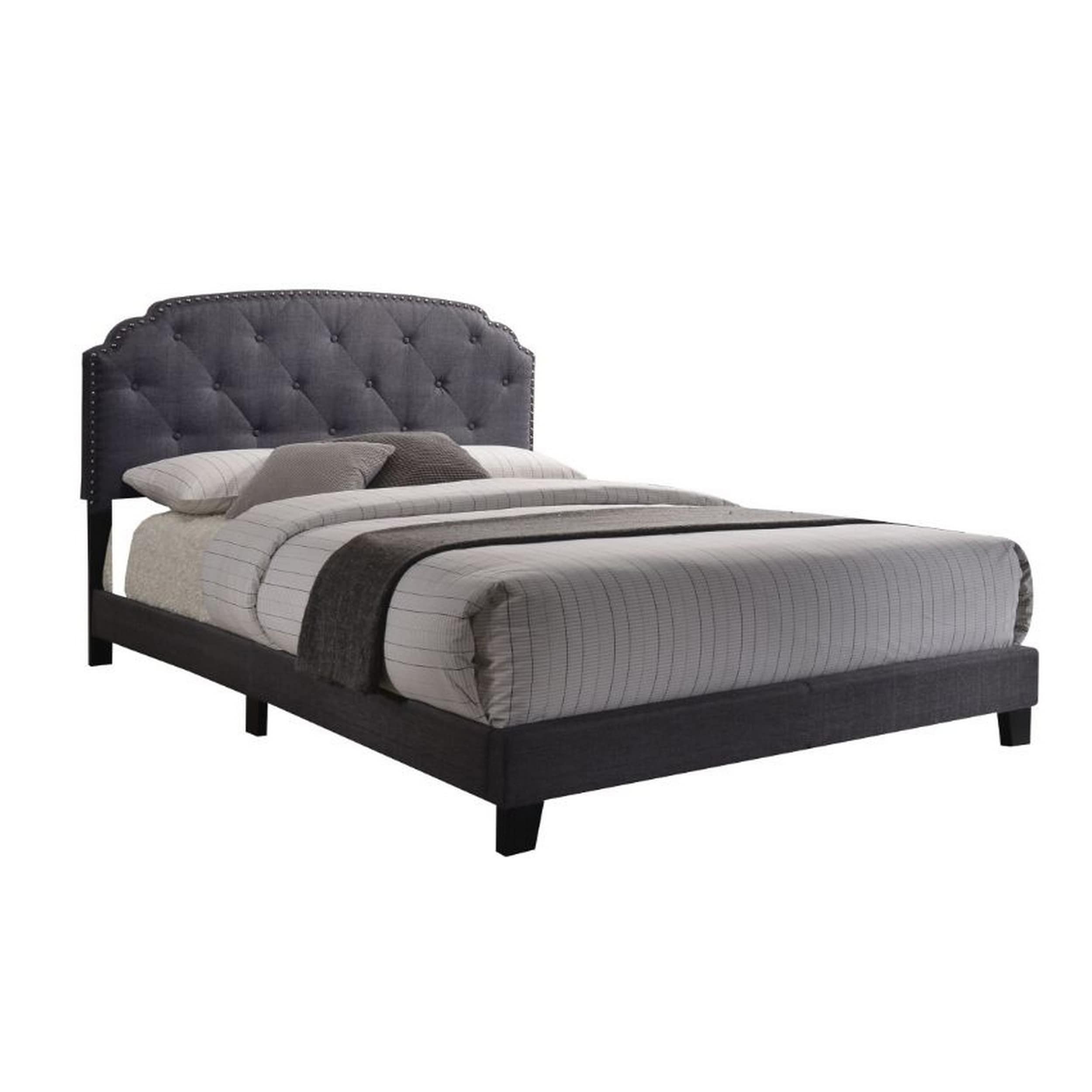 Modern Queen Bed Gray Fabric
