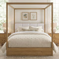 Modern Queen Canopy Bed Frame With Upholstered Headboard Solid Wood 4 Poster Bed No Box Spring Needed For Bedroom