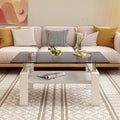 Modern Rectangle Coffee Table With Transparent Tempered Glass Top And Mdf Layer For Living Room
