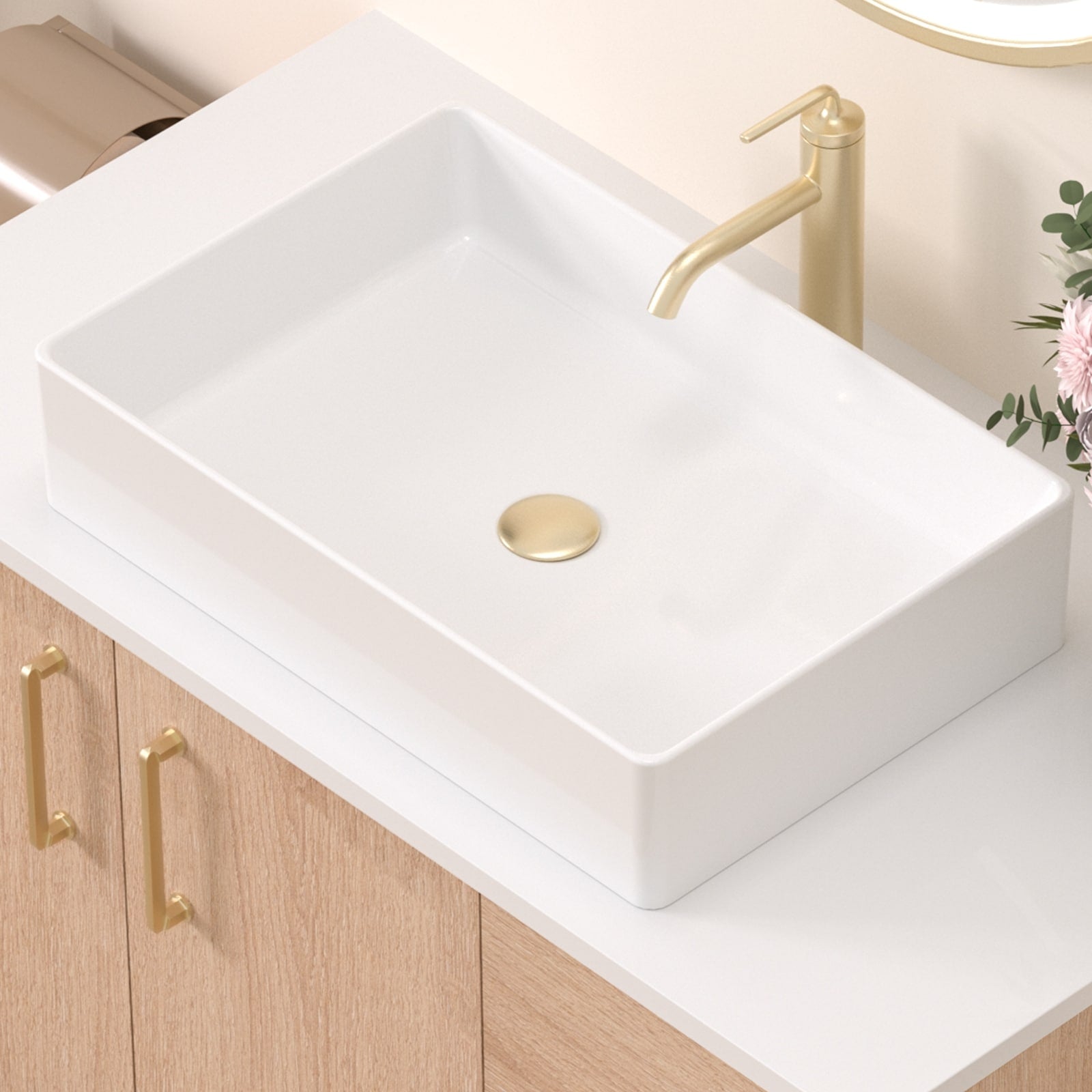 Modern Rectangular Ceramic Vessel Sink Countertop Bathroom Sink