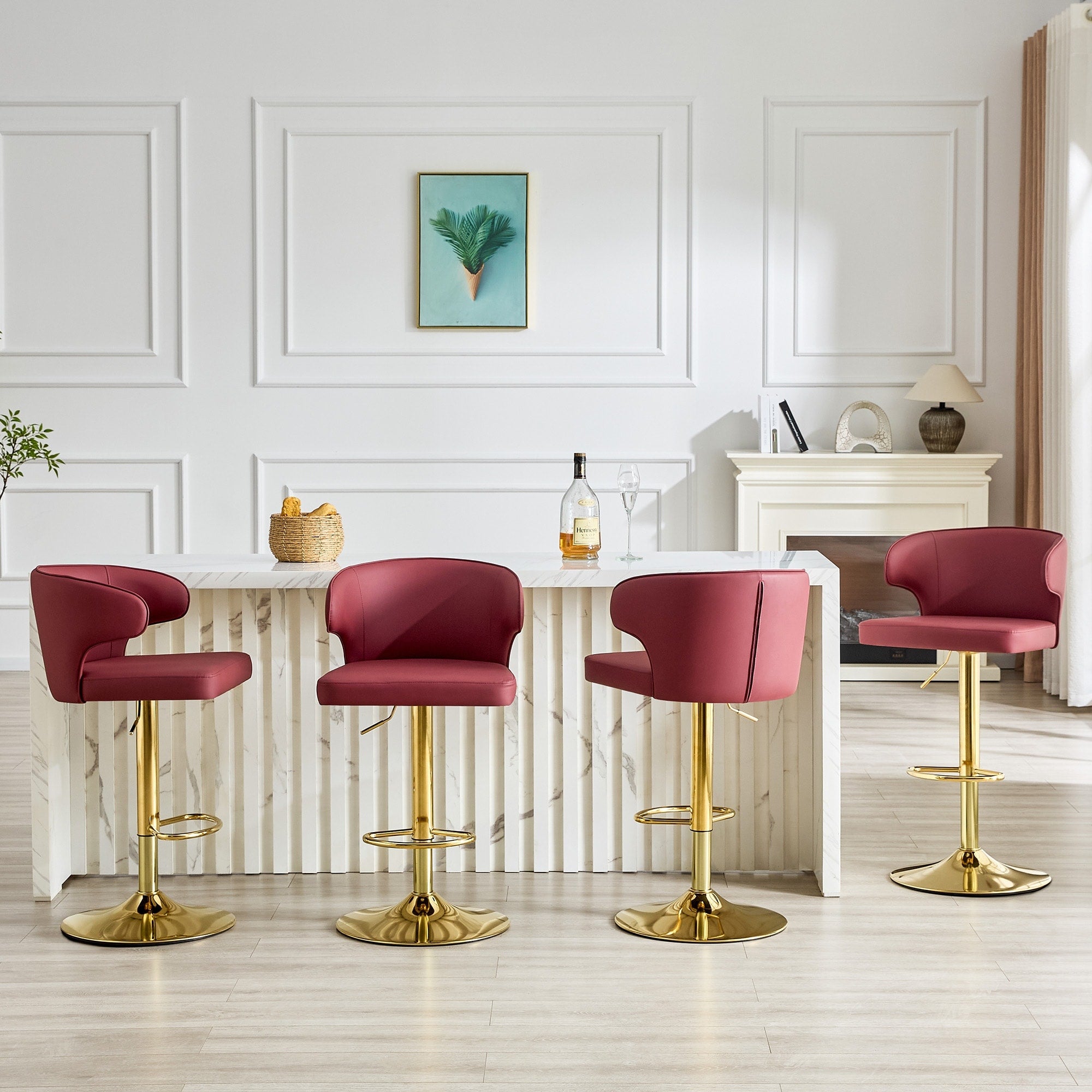 Modern Rotating Adjustable Bar Chair Pu Leather Belt Backrest Swivel Chair Adjustable Height 4 Pieces