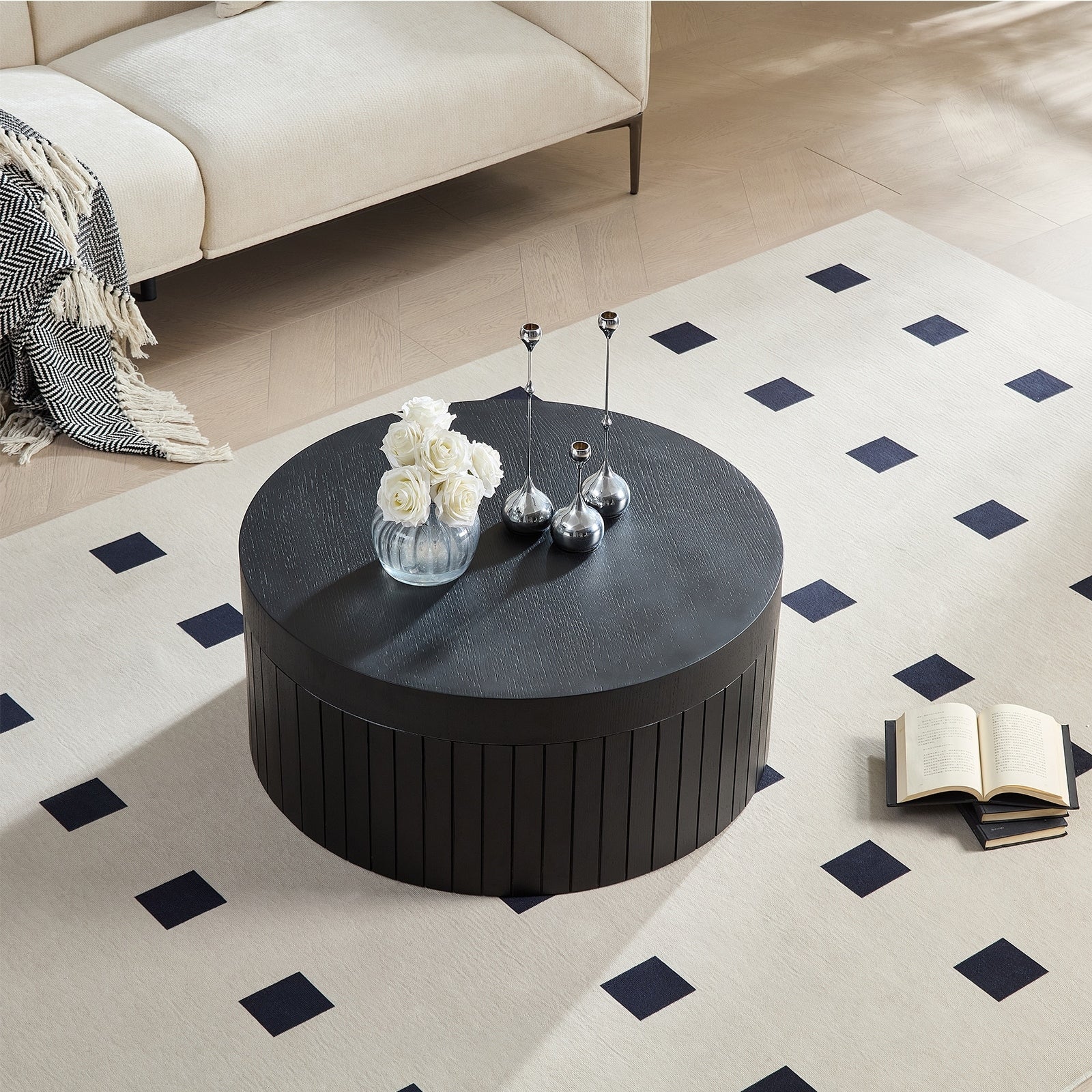 Modern Round Coffee Table Accent Table Tea Table With Storage Black Center Table Sofa Table For Living Room