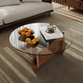 Modern Round Coffee Table For Living Room Mid Century Center Table 35.4 X 35.4 X 14.7 Tempered Glass Top For Living Room
