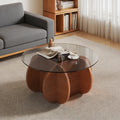 Modern Round Coffee Table For Living Room Mid Century Center Table With Tempered Glass Top And Wood Walnut