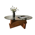 Modern Round Coffee Table For Living Room Mid Century Center Table With Tempered Glass Top And Wood