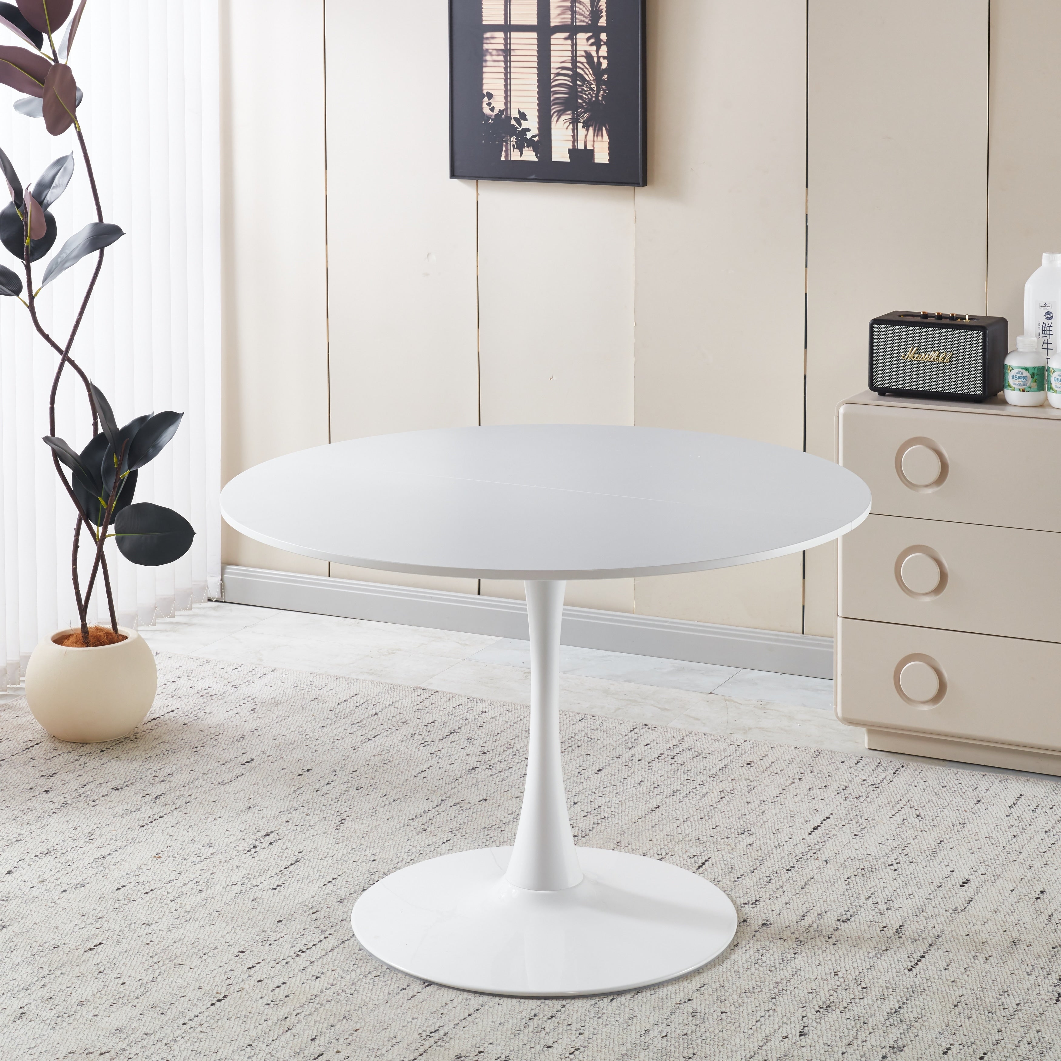 Modern Round Dining Table For 4 6 People Tulip Table With Mdf Top Metal Pedestal Base For Dining Room Kitchen Living Room