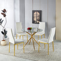 Modern Round Glass Dining Table 2 To 4 Person Kitchen Table With Tempered Glass Top Metal Legs For Dining Room Living Room