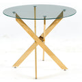 Modern Round Glass Dining Table For 4 6 Kitchen Table With Glass Top Metal Cross Legs Circular Table For Small Space