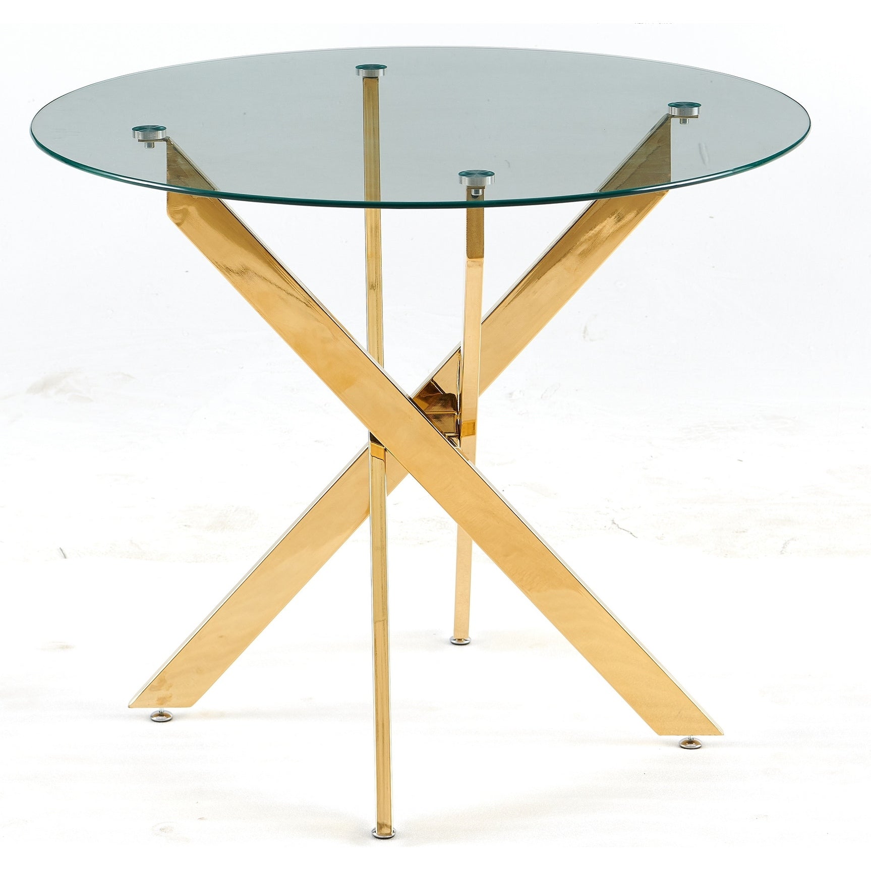 Modern Round Glass Dining Table For 4 6 Kitchen Table With Glass Top Metal Cross Legs Circular Table For Small Space