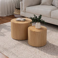 Modern Round Nesting Coffee Table Set Of 2 Wooden Drum Accent Tables For Small Spaces