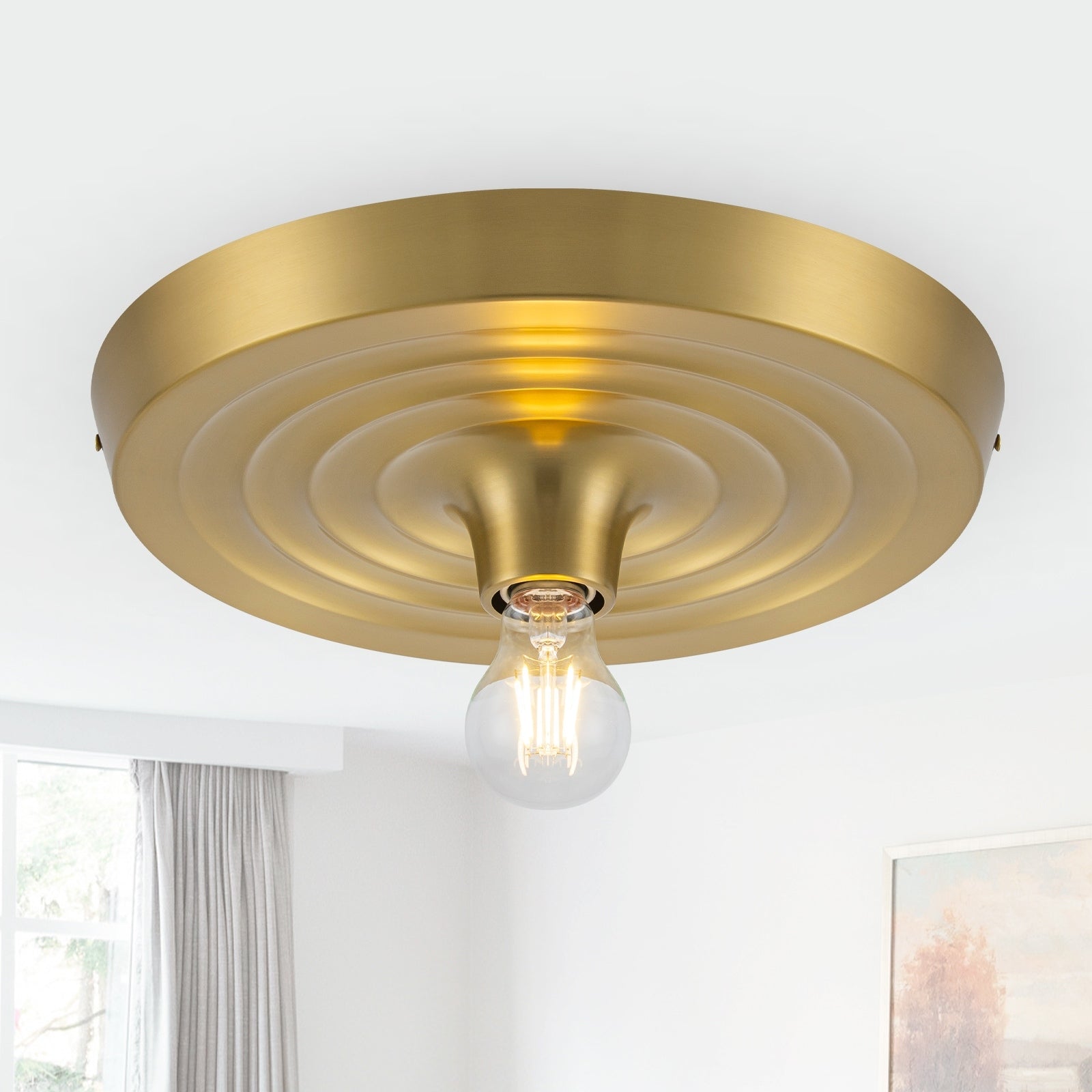 Modern Round Polished Gold Flush Mount Ceiling Light Hallway Bedroom Dia.13.8 Inch