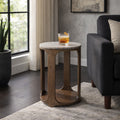 Modern Round Stone Top Accent End Side Table With Wood Base 22 22.25