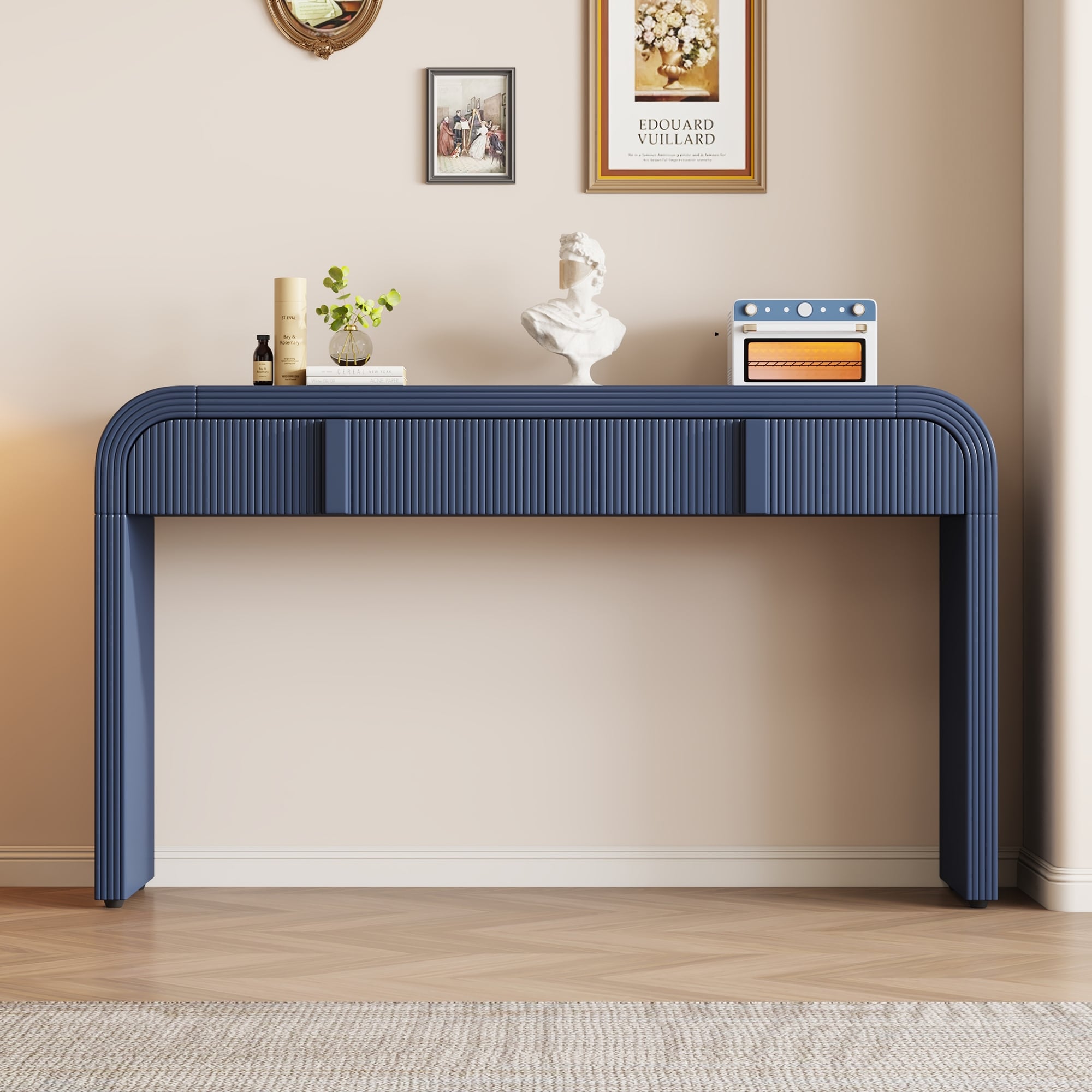 Modern Rounded Silhouette And Smooth Surface Console Table With 2 Drawers