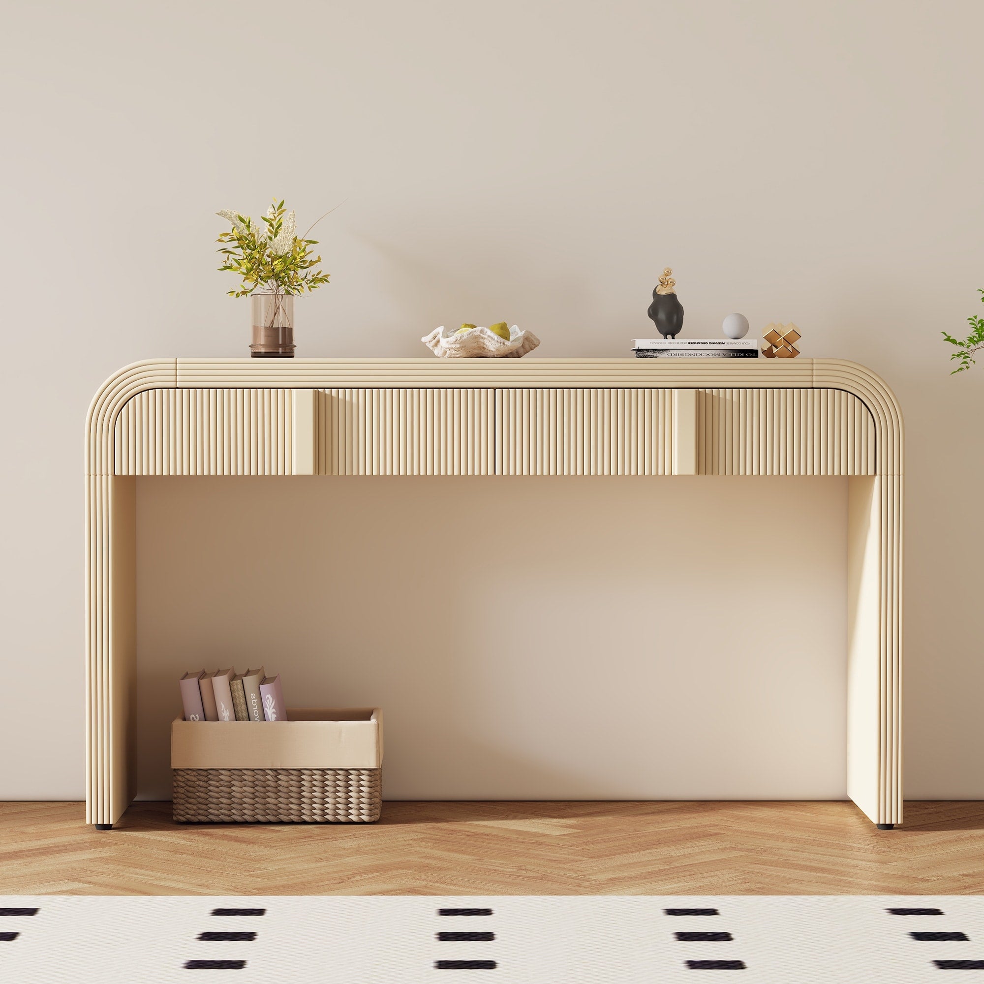 Modern Rounded Silhouette And Smooth Surface Console Table With 2 Drawers