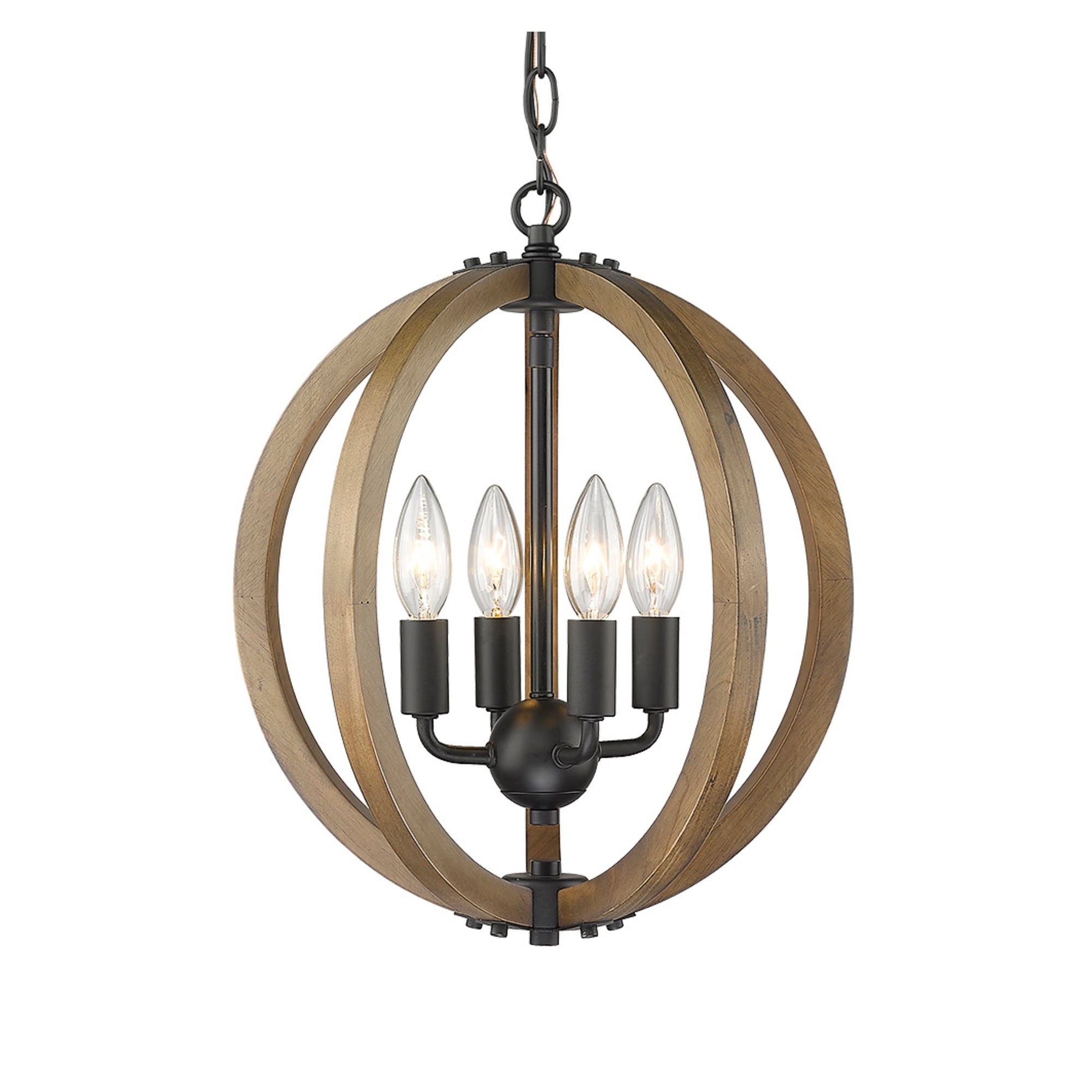 Modern Rustic Wooden 4 Light Mini Circle Orb Pendant
