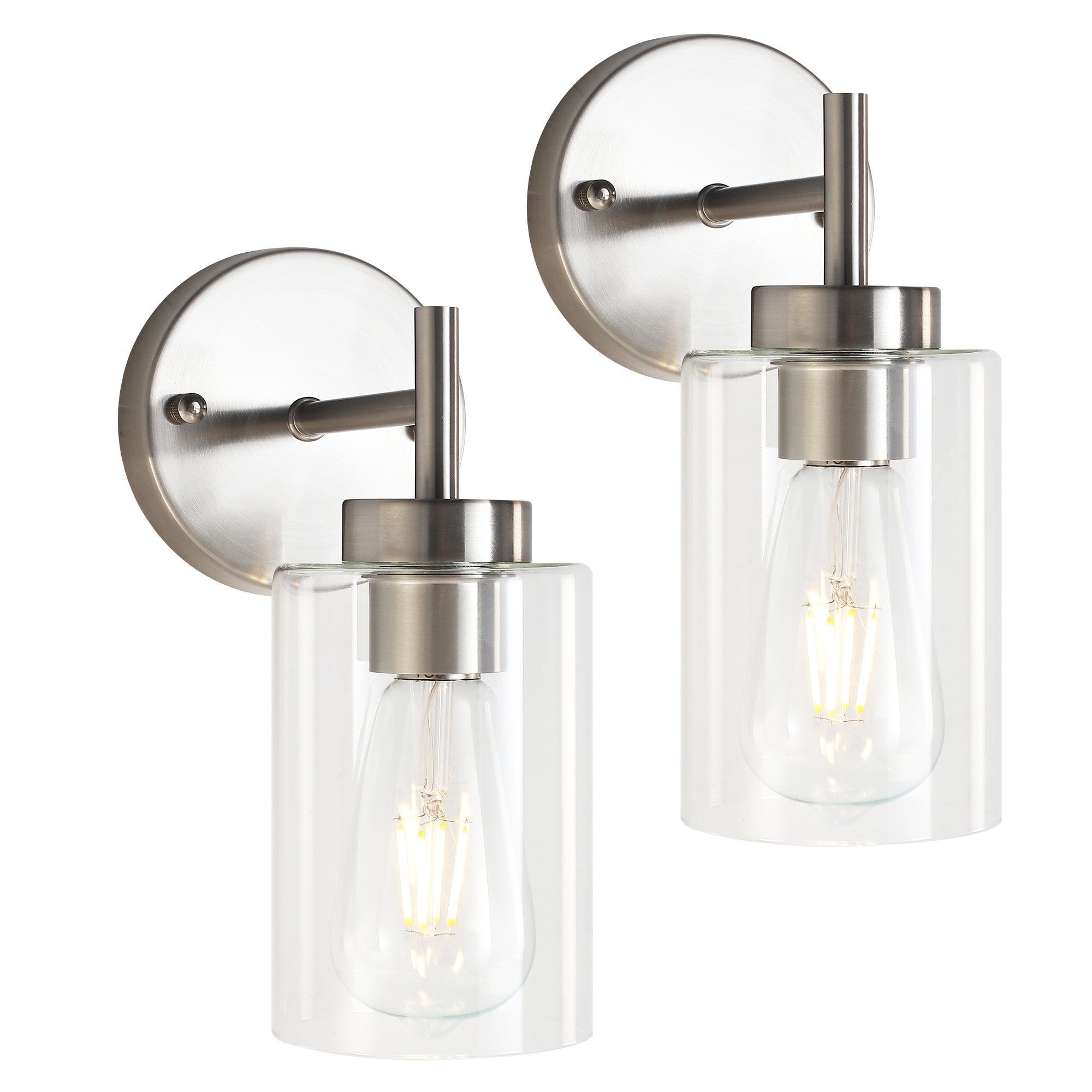Modern Sand Nickel 1 Light Wall Lighting Fixture With Clear Glass Shade Set Of 2
