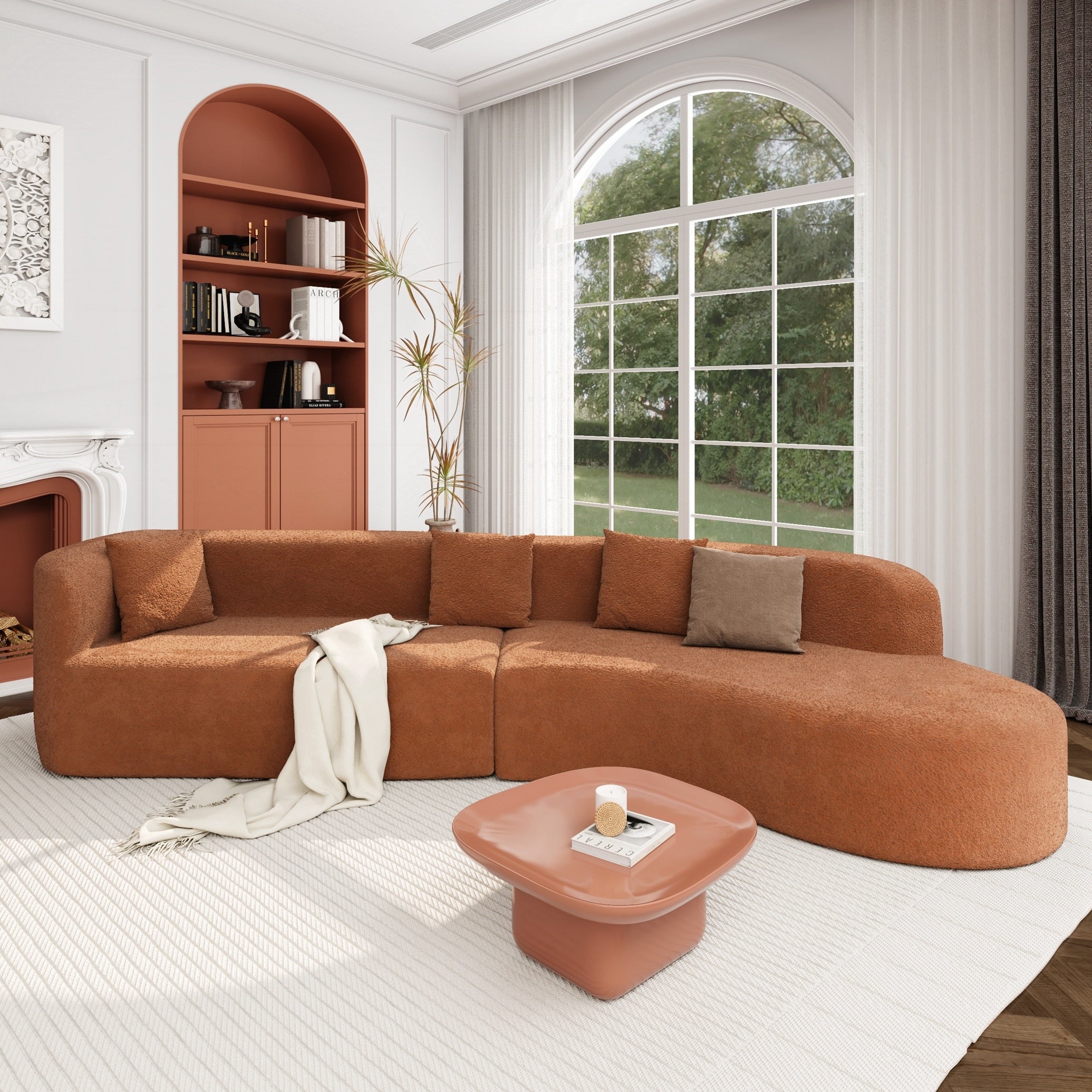 Modern Sectional Sofa With Curved Design 2 Piece Chenille Modular Couch With 4 Pillows