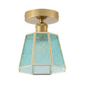 Modern Semi Flush Mount Ceiling Light With Aqua Blue Textured Glass Shade